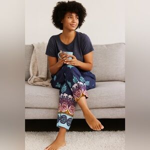 Sudara Punjammies Bhara Print Capri Lounge Pant Elephant/Mandala Design Small